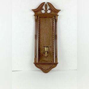 Vintage Burwood Colonial Style 1972 Faux Wood Candle Sconce
